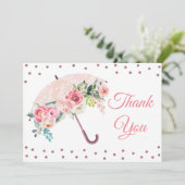 Roze Paraplu Baby Shower Bedankkaart (Staand voorkant)