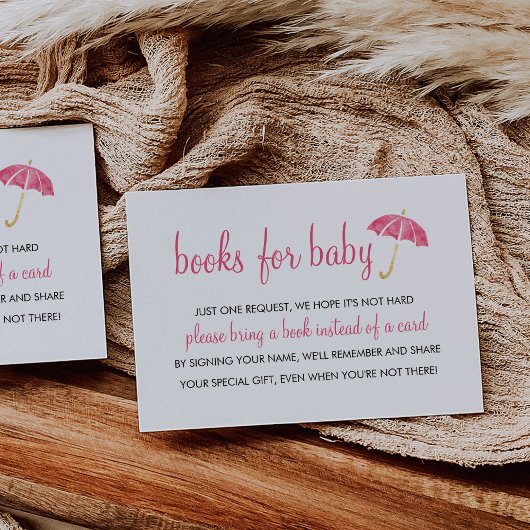 Roze paraplu Baby shower | Boeken voor Baby Insert Informatiekaartje