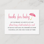 Roze paraplu Baby shower | Boeken voor Baby Insert Informatiekaartje (Voorkant)