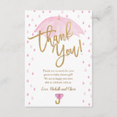 Roze Paraplu Baby shower Dank u kaart (Voorkant)