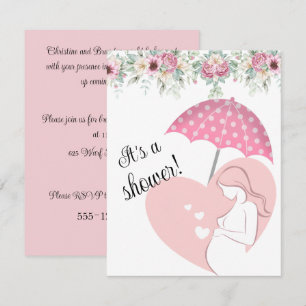 Roze Paraplu Baby Shower Digitale Download Uitnodi Kaart