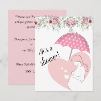 Roze Paraplu Baby Shower Digitale Download Uitnodi Kaart
