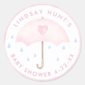 Roze Paraplu Baby shower Favoriet Sticker (Voorkant)
