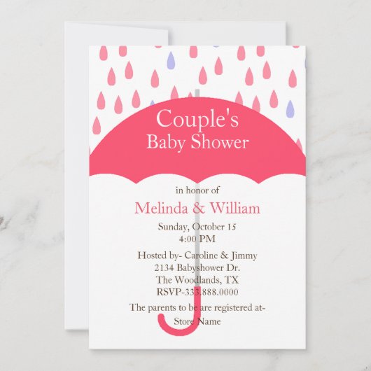 Roze Paraplu Baby shower Invitation Kaart (Voorkant)