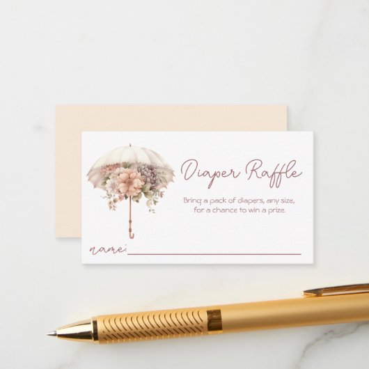 Roze  Paraplu Baby shower Luier Raffle Informatiekaartje (Voorkant / Achterkant in situ)