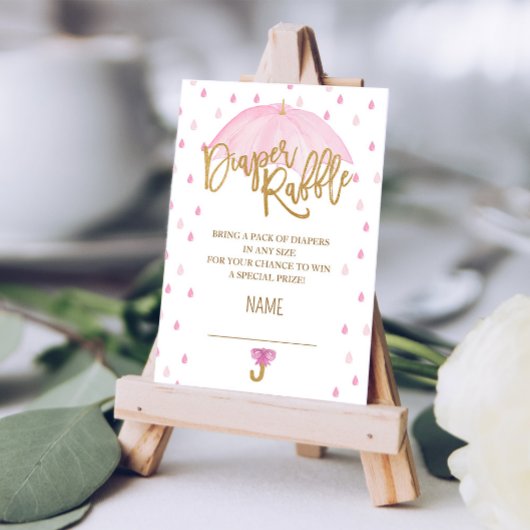 Roze Paraplu Baby shower Luier Raffle kaart