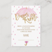 Roze Paraplu Baby shower Luier Raffle kaart (Voorkant)