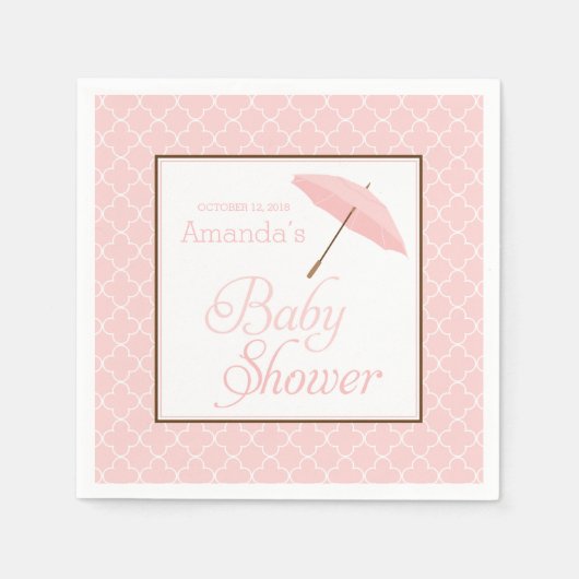 Roze Paraplu Baby shower servetten (Voorkant)