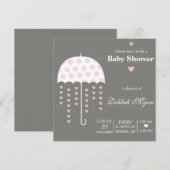 Roze paraplu Baby shower Uitnodigen Kaart (Voorkant / Achterkant)