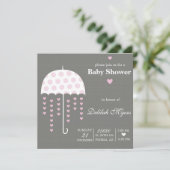 Roze paraplu Baby shower Uitnodigen Kaart (Staand voorkant)