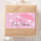 Roze Paraplu Baby shower Waterflesetiketten Etiket (Insitu)