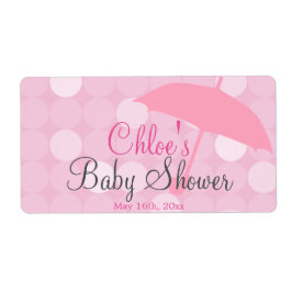 Roze Paraplu Baby shower Waterflesetiketten Etiket