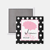 Roze paraplu Baby shower - witte stippen Magneet (Voorkant / Achterkant)