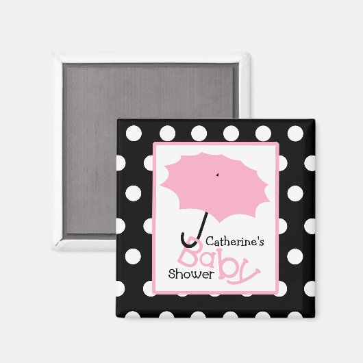 Roze paraplu Baby shower - witte stippen Magneet (Voorkant / Achterkant)