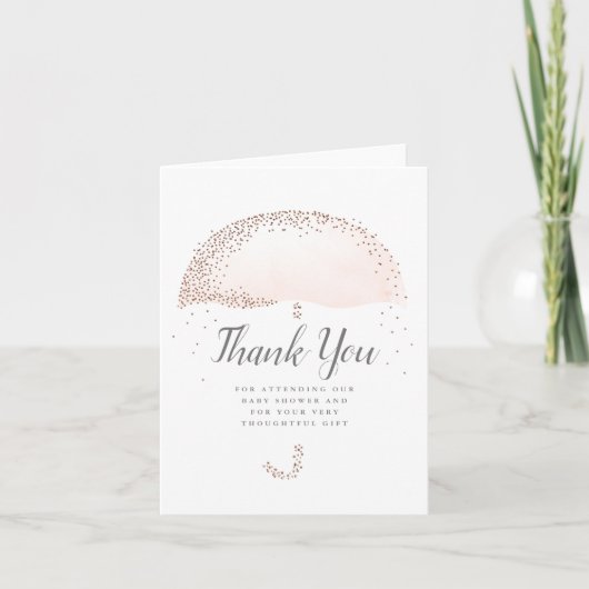 Roze paraplu babyshower dank je kaart (Voorkant)
