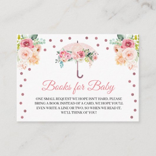 Roze paraplu-boeken voor Baby-afsluitkaart Informatiekaartje (Voorkant)
