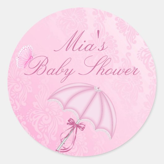 Roze Paraplu Design Baby shower Sticker (Voorkant)