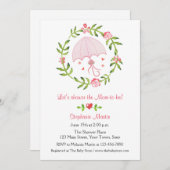 Roze paraplu en bloemenkrans Douche Uitnodiging (Voorkant / Achterkant)