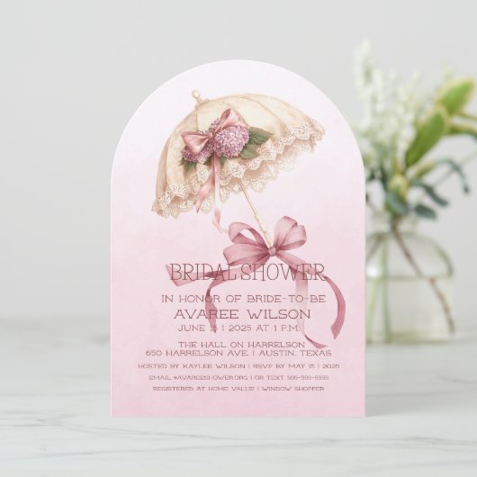 Roze paraplu en linten Vrijgezellenfeest Kaart (Staand voorkant)