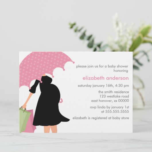 roze paraplu mam om meisje Baby shower te zijn Kaart (Staand voorkant)