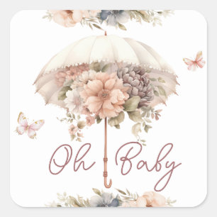 Roze paraplu meisje Baby shower plein Vierkante Sticker