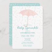 Roze Paraplu Mint Baby Sprinkle Shower Invitation Kaart (Voorkant / Achterkant)
