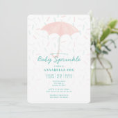 Roze Paraplu Mint Baby Sprinkle Shower Invitation Kaart (Staand voorkant)