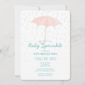 Roze Paraplu Mint Baby Sprinkle Shower Invitation Kaart (Voorkant)