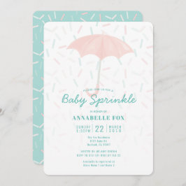 Roze Paraplu Mint Baby Sprinkle Shower Invitation Kaart
