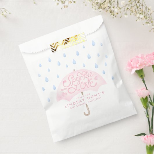 Roze Paraplu Sprinkle Baby shower Bedankzakje (Gezegeld)