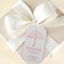 Roze Paraplu Sprinkle Baby Shower Favor Tag