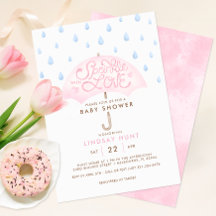 Roze Paraplu Sprinkle Baby shower Uitnodiging