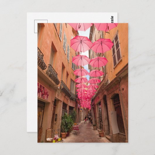 Roze paraplu's in het Franse Grasse Riviera in Fra Briefkaart (Voorkant / Achterkant)