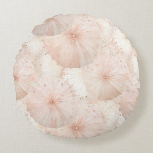 Roze Paraplu's Strepen Rond Kussen (Voorkant)