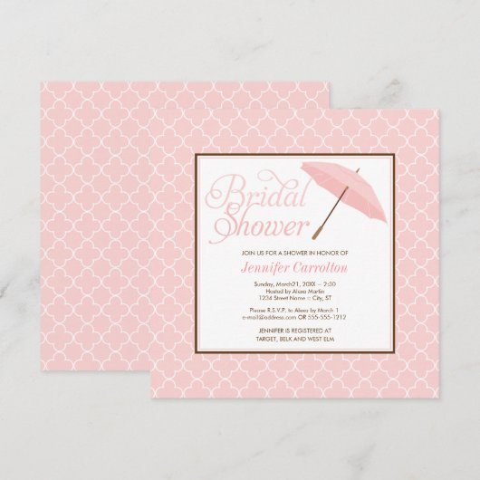  Roze Parasol Bridal Shower Kaart (Voorkant / Achterkant)