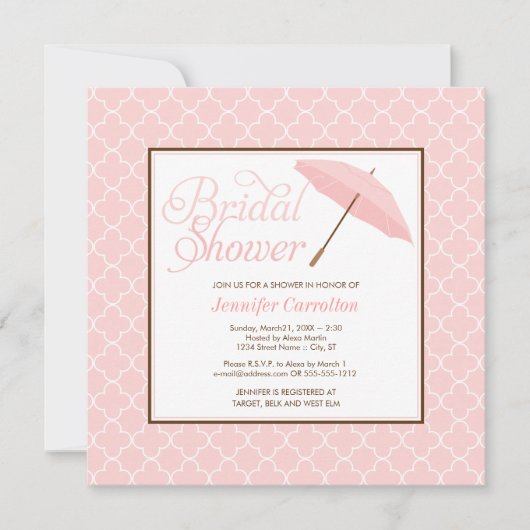  Roze Parasol Bridal Shower Kaart (Voorkant)