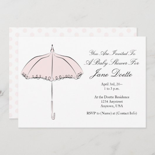  roze parasol doucheuitnodiging kaart (Voorkant / Achterkant)
