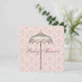 Roze Parasol Paraplu Baby Girl Douche Kaart (Staand voorkant)