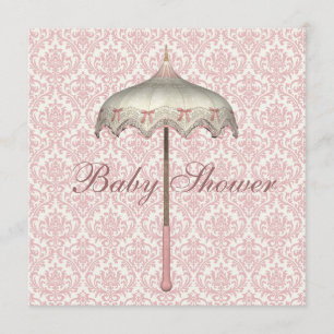Roze Parasol Paraplu Hoedje Baby Meisje Shower Kaart