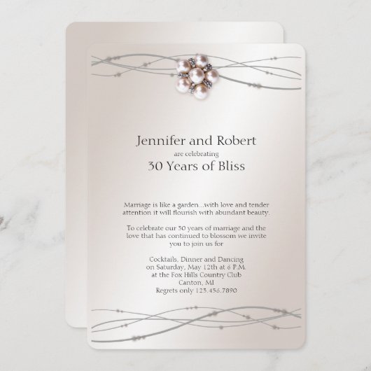 Roze Parel 30e Trouwdag Uitnodiging (Voorkant / Achterkant)