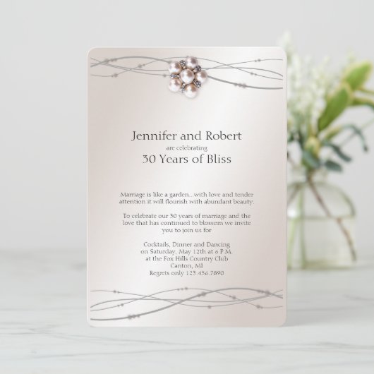 Roze Parel 30e Trouwdag Uitnodiging (Staand voorkant)