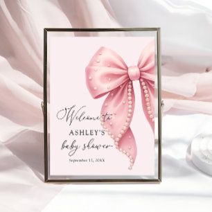 Roze Parel Boog Meisje Baby Shower Welkom Poster