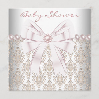 Roze Parel Damast Baby Shower Kaart