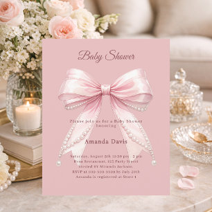 Roze parel elegante meisje Baby Shower uitnodiging