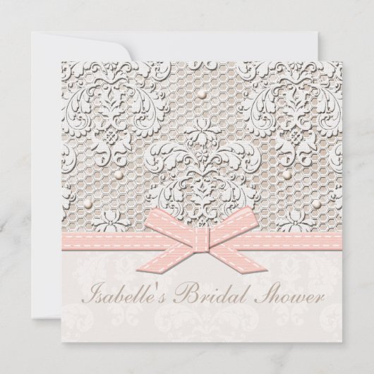 Roze Parel en Kant Bruids Douche Uitnodigingen (Achterkant)