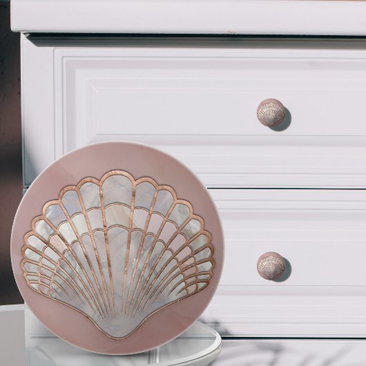 Roze Parel en Roze Gouden Schelp Keramische Knop