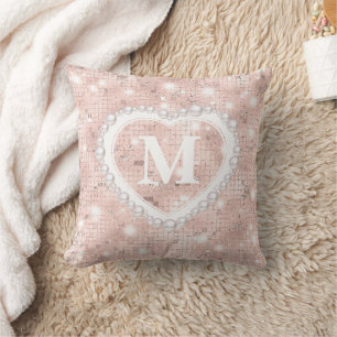 Roze Parel Hart Monogram Kussen