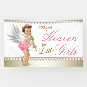 Roze Parel Hoge Hak Prinses Engel Baby Shower Spandoek