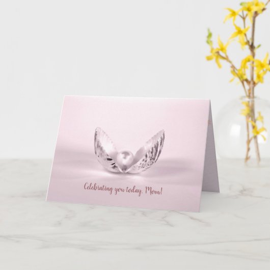 Roze Parel in Seashell Moederdag Kaart (Gele Bloem)