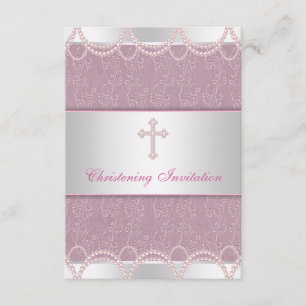 Roze Parel Kruis Baby Meisje Doop Christening Kaart